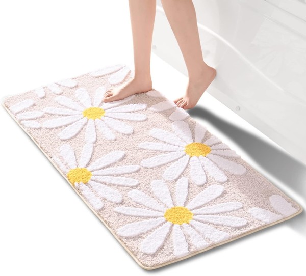Beige Badezimmerteppich Mit GäNseblüMchen 60X120 Cm Rutschfest Waschbar-image