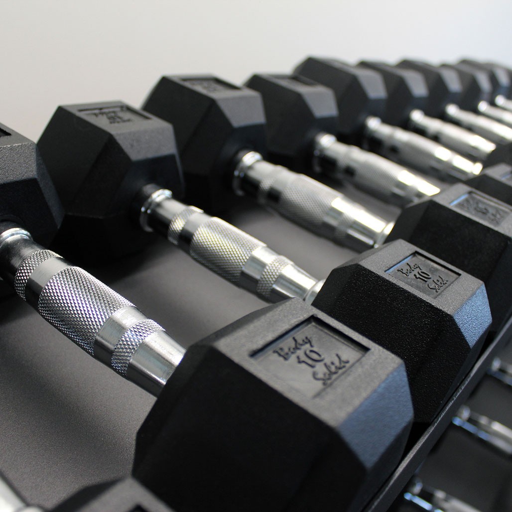 Body-Solid 5-50 lb. Rubber Dumbbell Package with Rack
