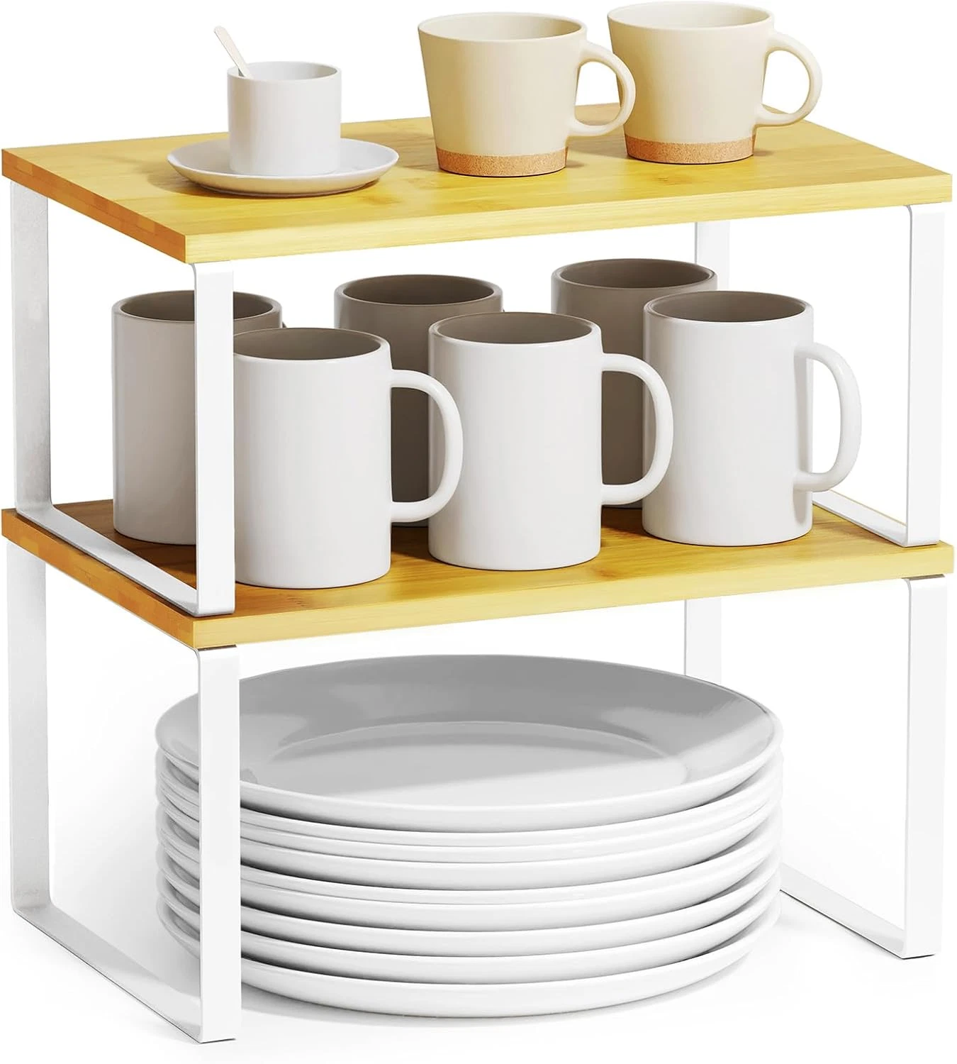 Cabinet Shelf Organizers 2 Pack, Kitchen Counter Rack Shelves Riser, Stackable E