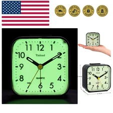 Small Battery Operated Analog Travel Alarm Clock Silent Non Ticking,Gentle Wa...