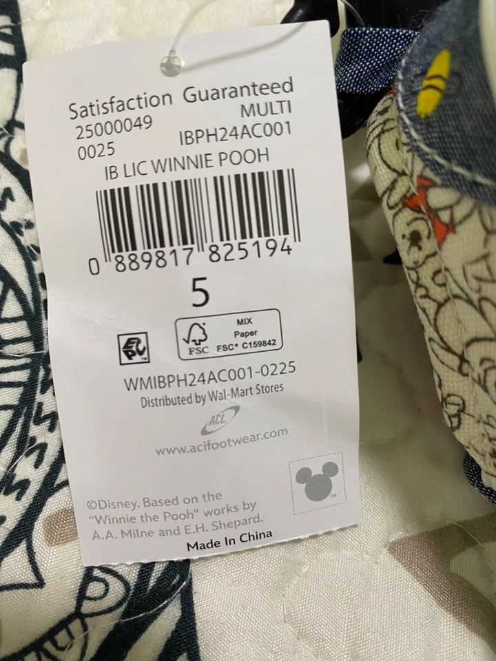 NUEVO CON ETIQUETAS Disney Winnie the Pooh zapatos de bebé sin cordones talla 5 Denim/patrón Foto 3 de 4