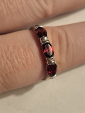 Natural Red Garnet Ring Sterling Silver Trilogy Three Stone Birthstone Jewellery