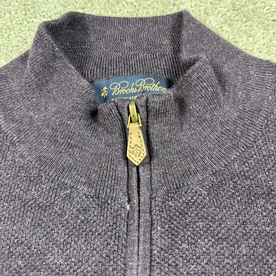Brooks Brothers Sweater Mens XL Purple Half Zip Cashmere Cotton Blend Pullover - Image 3 of 4