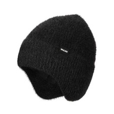 Fleece Lined Beanie with Earflap, Warm Thermal Knit Winter Hats for Men Black
