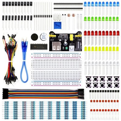 Electronics Component Kit with 300 Pieces and USB Power Supply for Beginners