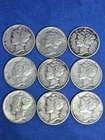 Lot of 9 Individual Silver Mercury Dimes