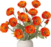 KüNstliche Mohnblume Dekoblumen Set 70Cm 3Er Orange Ø 7Cm