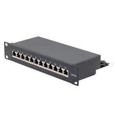 10 Inch Wide 12-Port CAT6A STP Patch Panel, 1U, Black