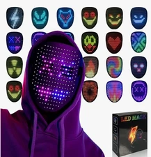 LED Light Up Mask Gesture Sensing RGB Face Mask 50 Patterns Cosplay Party