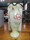 Fenton QVC 11" Topaz Opalescent Black Crest Poppy Vase Signed M Nutter EUC w/Box