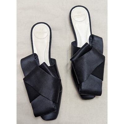 H&M CONSCIOUS EXCLUSIVE PREMIUM QUALITY Black Flat Mules With Front Bow Size 6