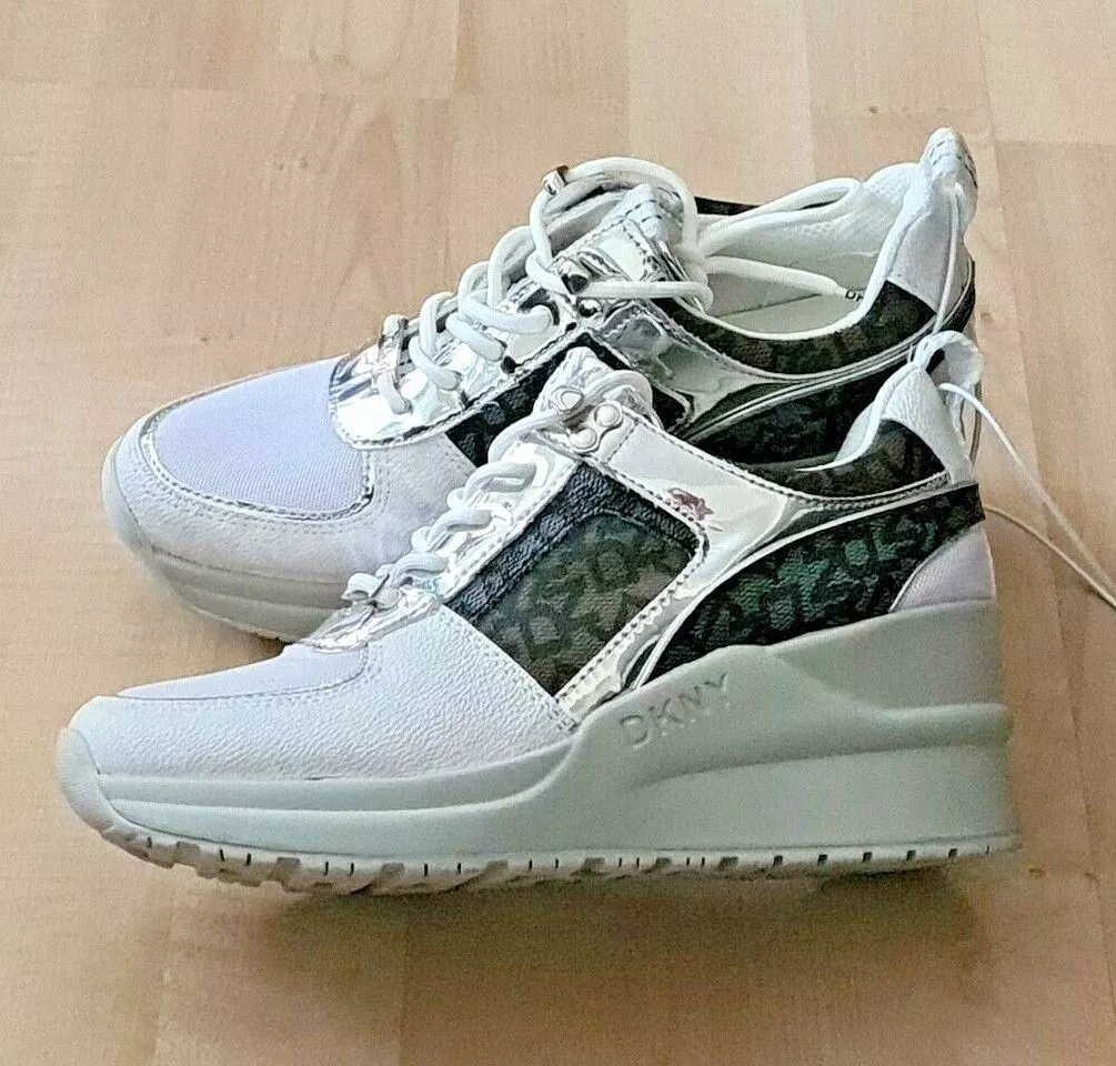 Dkny white wedge sales sneakers