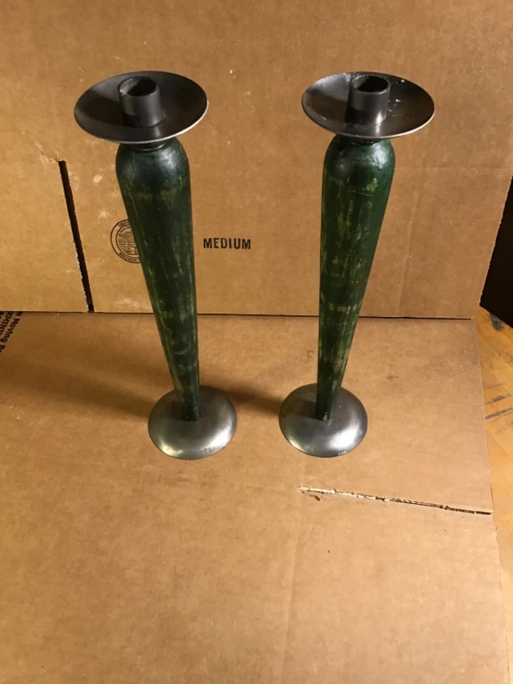 "JUEGO DE 2 CANDELABROS PRIMITIVOS DE METAL RÚSTICO ENVEJECIDO MADERA DE CAMPO 14""" Foto 3 de 4