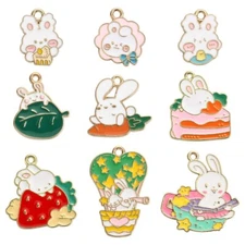 26x Enamel Bunny Easter Rabbit Charms Pendant for DIY Jewelry Making Accessories