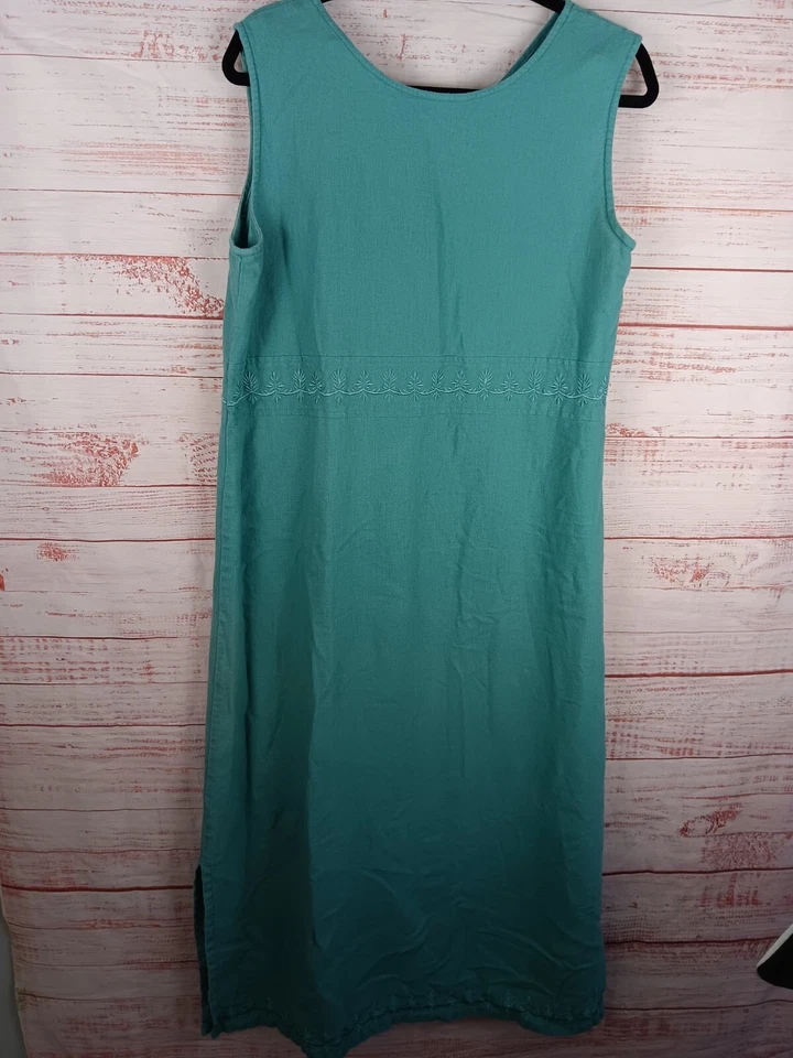 Maxi Vestido Sag Harbor Tank Para Mujer Mediano Azul Lino Vintage Años 90  Foto 2 de 4