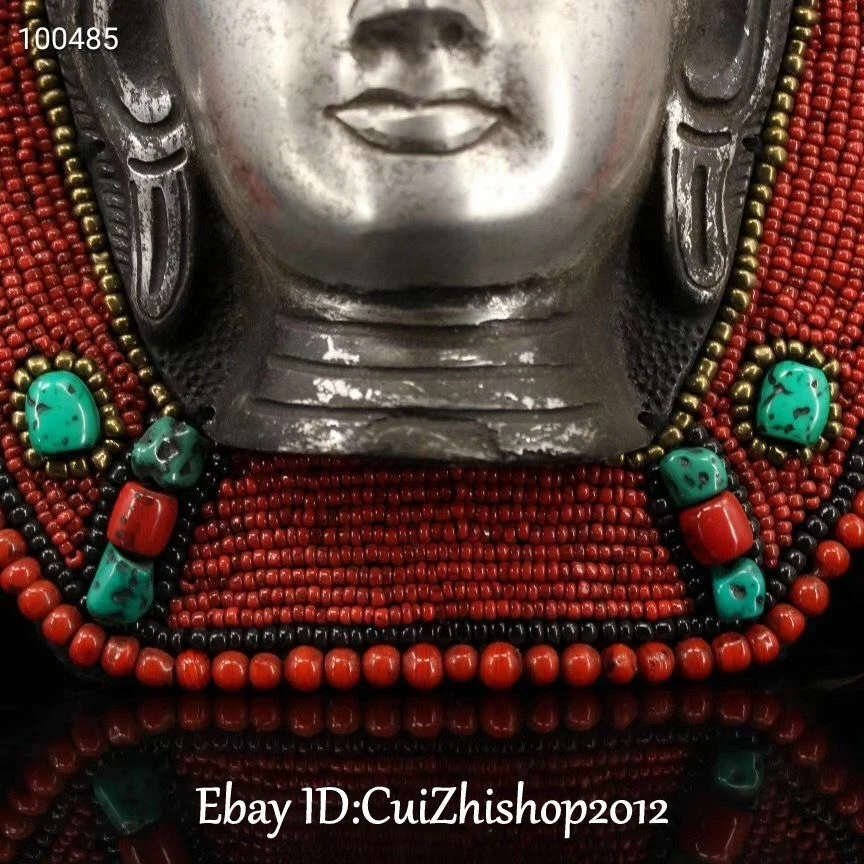 Gemas de coral del Tíbet plata Shakyamuni Sakyamuni Amitabha cabeza de Buda amuleto colgante Foto 4 de 4