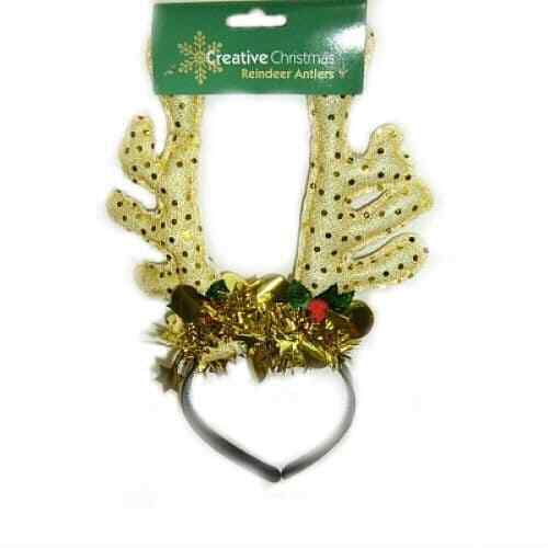 Antlers with Gold Tinsel Headband, Christmas, Rudolph, Reindeer, Parties 22923