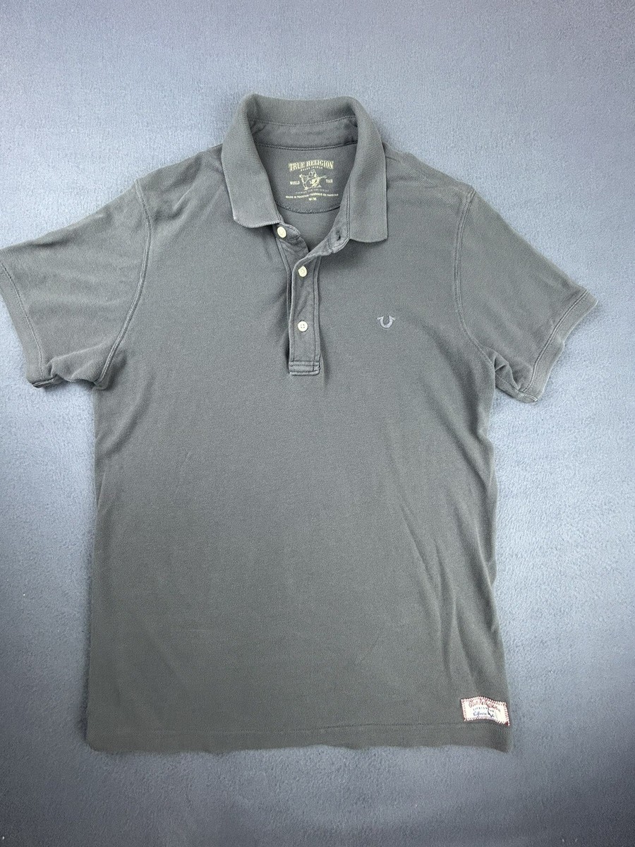 True Religion Polo Shirt Mens Medium Gray Short Sleeve Logo