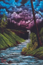 Bob Ross Black Waterfall Art Print Painting Laminated Poster 12x18