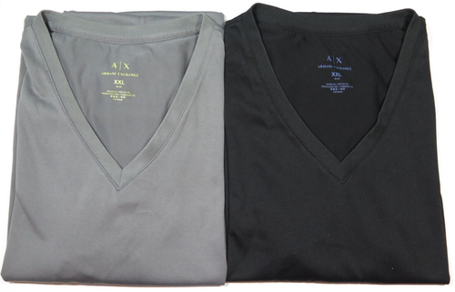 Lot of Two Armani Exchange A/X Mens Gray Black Slim Fit V-Neck T-Shirts XXL 2XL