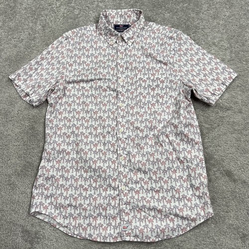 Vineyard Vines Slim Fit Murray Shirt Mens Medium White Red Button Down Palm Tree - Picture 2 of 11