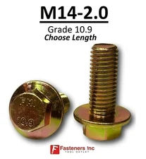 M14-2.0 x (Choose Length) Grade 10.9 Metric Flange Bolts Yellow Zinc Hardened