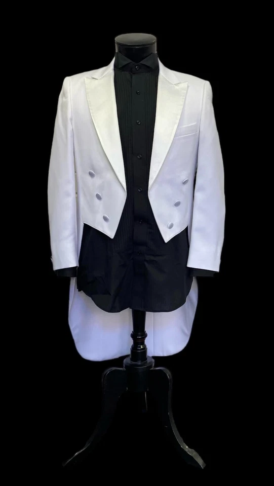 Abrigo Esmoquin Blanco Para Hombre con Solapas de Satén - Fácil Cuidado Boda Baile de graduación Corbata Negra Foto 2 de 4
