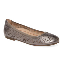 Vionic Robyn Pewter Perforated Metallic Leather Ballet Flats Women's Size 6.5