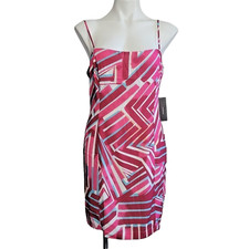 Lulu's pink & white geometric print dress L party NWT