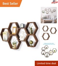 Modern Wooden Hexagon Floating Shelves - Set of 6 Versatile Wood Display