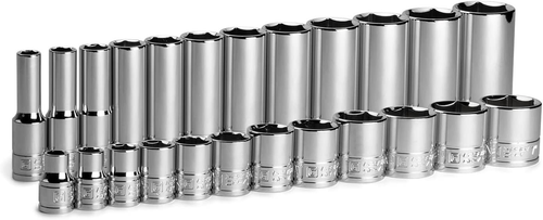 3/8 In. Drive Shallow and Deep Chrome Socket Set, 6-Point, 5/16 to 1 In, 24-Piec - Picture 1 of 6