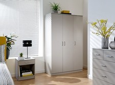 Grey 4 Piece set 3 Door Wardrobe 2x bed side 3+2 drawer chest of drawers Panama
