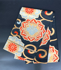 Japanese kimono Belt Fukuro Obi Floral Gold-Black Red Blue