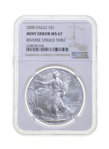 MS67 MINT ERROR 2000 American Silver Eagle - REV Struck Thru - Graded NGC *4288