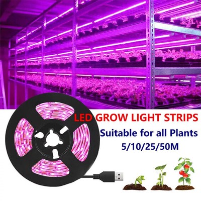 0.5-5M USB LED Grow Light Strip 5V Full Spectrum Dimmable Indoor Plant Veg Lamp