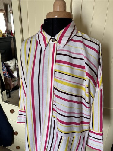 VERO MODA Celina Multicolour Stripe 3/4 Sleeve Oversize Collared Tunic Size M - Picture 2 of 9