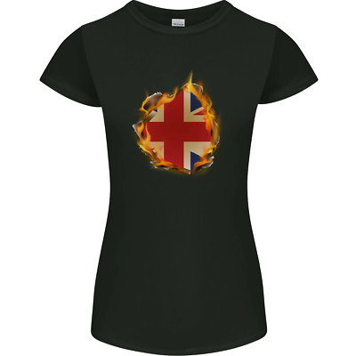 Union Jack Flag Fire Effect Great Britain Damen Petite Cut T-Shirt