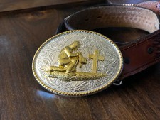 Western 3"x4" Christian Praying Cowboy Buckle 3D Praying Cowboy  Cross
