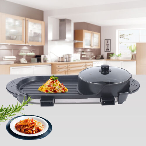 2 in 1 Elektrischer Antihaft Grill Hot Pot BBQ Grill Suppe Shabu Topf Barbecue 2200W - Bild 3 von 22