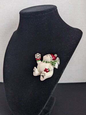 Vtg Haskell Jewelry Polar Bear Brooch Pin Christmas Iridescent Rhinestone 