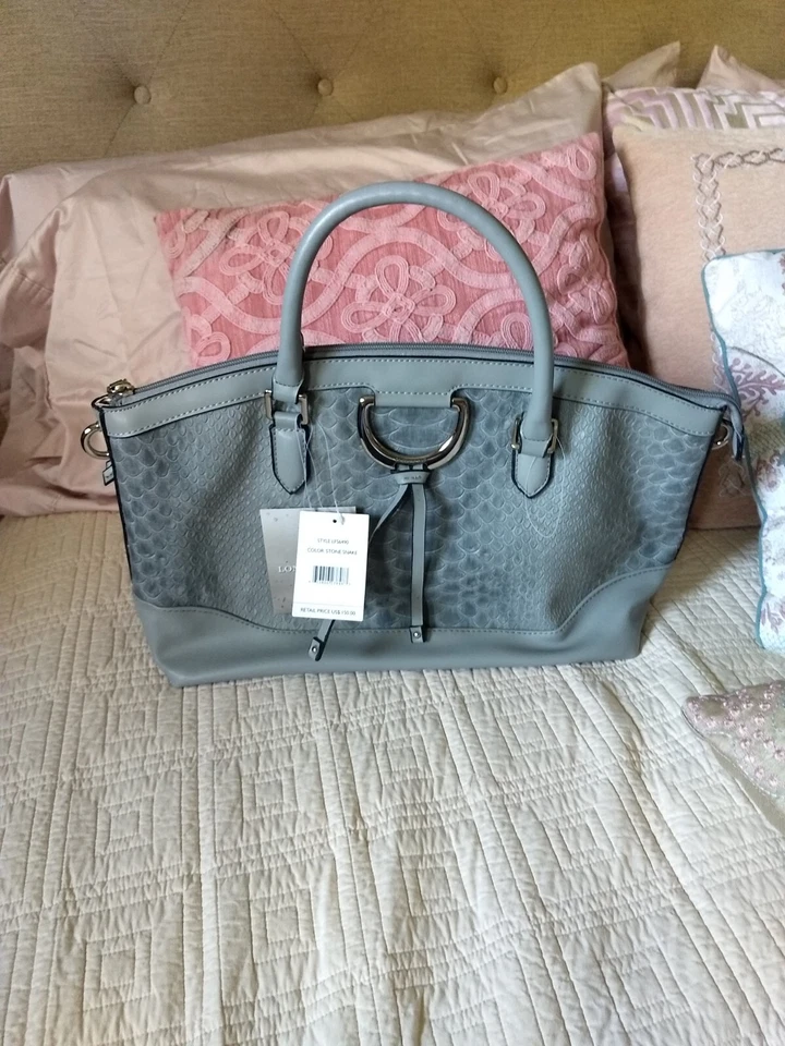 Bolsa satchel London Fog Benson cúpula em pedra couro sintético cobra estilo pele de cobra nova com etiquetas