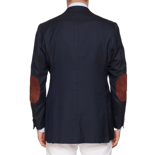 RUBINACCI LH Handmade Bespoke Blue Cashmere-Silk Jacket with Elbow Patch EU 50 U - Picture 3 of 9