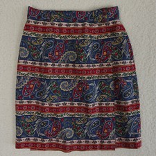 Vintage Talbots Skirt Womens 4 Blue Red Paisley Floral Wrap A Line Mini 80s 90s