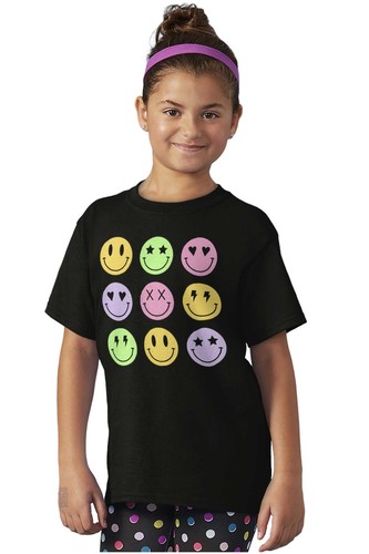 Cool Punk Happy Faces Star Heart X Bolt Eyes Youth Crewneck T Shirts Boy or Girl - Picture 3 of 7