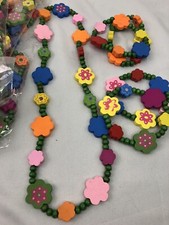 Multi-Color Kids Wood Necklace And Bracelets Set
