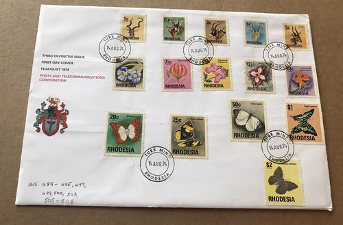 Rhodesia 1974 FDC (42) SG#489//508 Set of 15 Definitive +Cachet +Jumbo Cover
