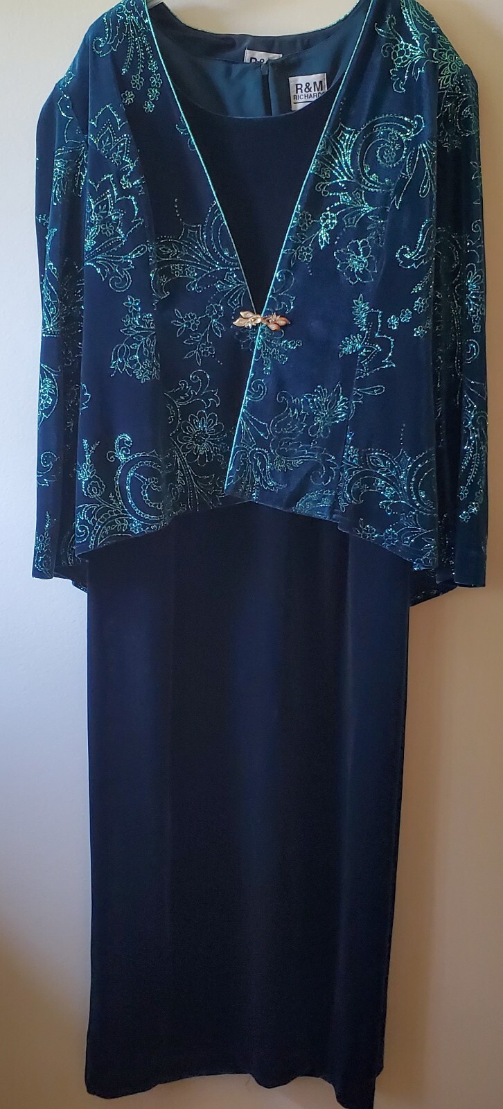 R&M Richards Velvet Maxi Dress Jacket Combo Teal Gree… Gem