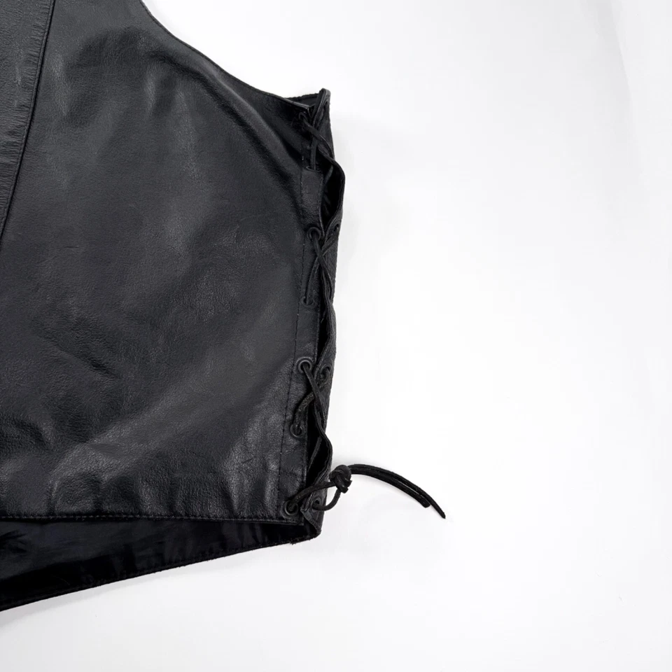 Chaleco de motocicleta All State de cuero negro con botones a presión de 2 bolsillos talla 64 Foto 4 de 4