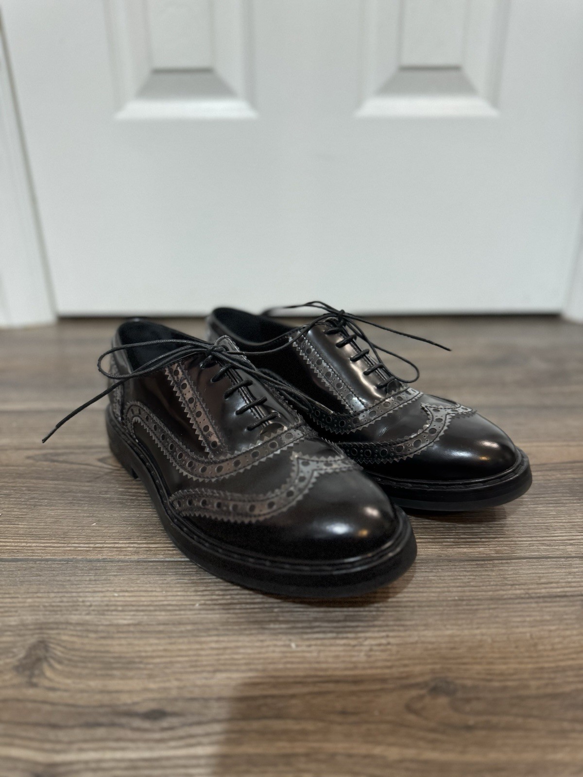 AGL Attilio Giusti Leombruni Leather Wingtip Brogues Black Made in Italy Size 37