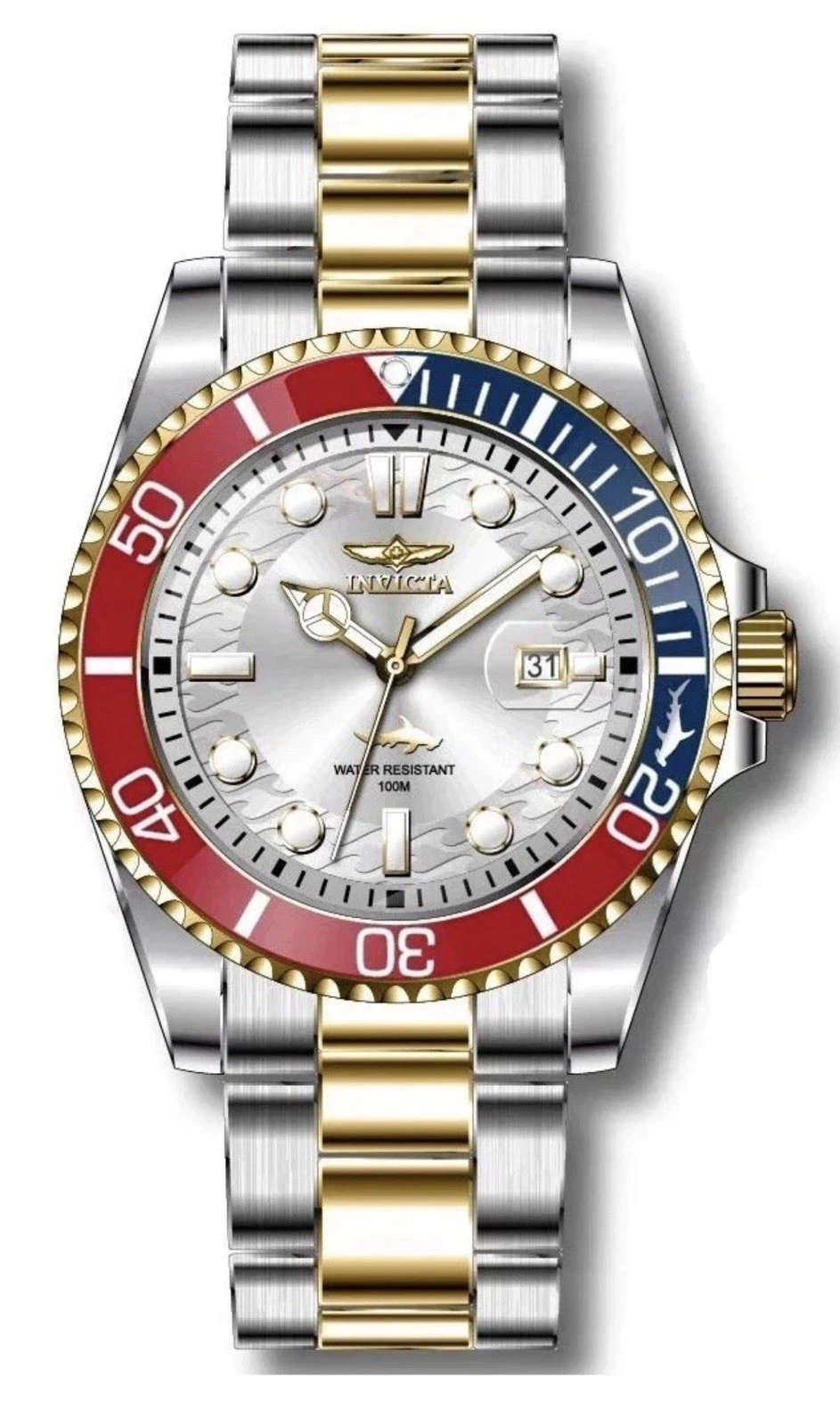 Invicta Pro Diver Men's Watch 43mm Two Tone Band Red Blue Bezel Quartz 44707 NEW